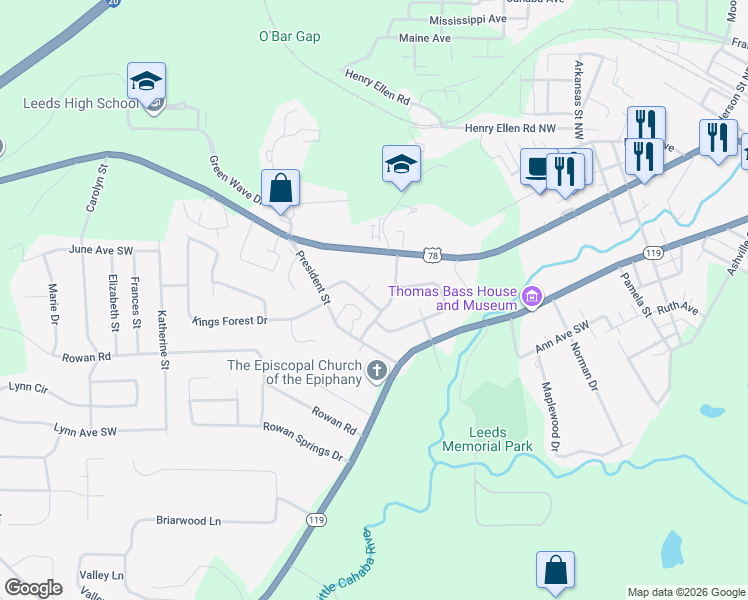 map of restaurants, bars, coffee shops, grocery stores, and more near 1215 Wilson Circle in Leeds
