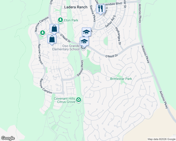 map of restaurants, bars, coffee shops, grocery stores, and more near 1 Covenant Hills Drive in Ladera Ranch