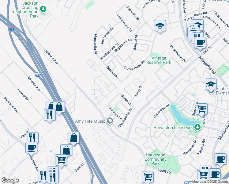 map of restaurants, bars, coffee shops, grocery stores, and more near 26490 Arboretum Way in Murrieta