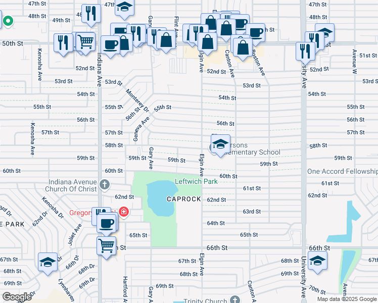 map of restaurants, bars, coffee shops, grocery stores, and more near 3010 58th Street in Lubbock