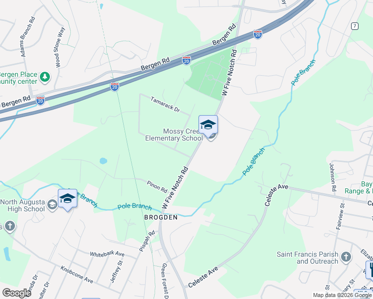 map of restaurants, bars, coffee shops, grocery stores, and more near 418 West Five Notch Road in North Augusta