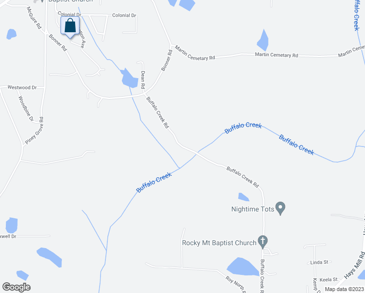 map of restaurants, bars, coffee shops, grocery stores, and more near Buffalo Creek Road in Carrollton