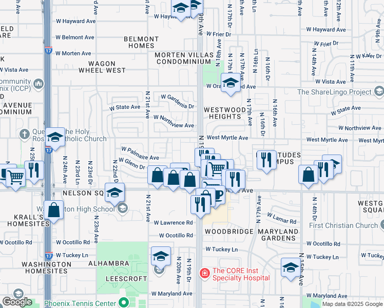map of restaurants, bars, coffee shops, grocery stores, and more near 7026 North 19th Avenue in Phoenix