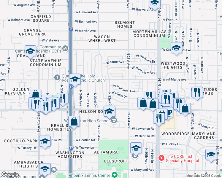 map of restaurants, bars, coffee shops, grocery stores, and more near 7126 North 22nd Drive in Phoenix