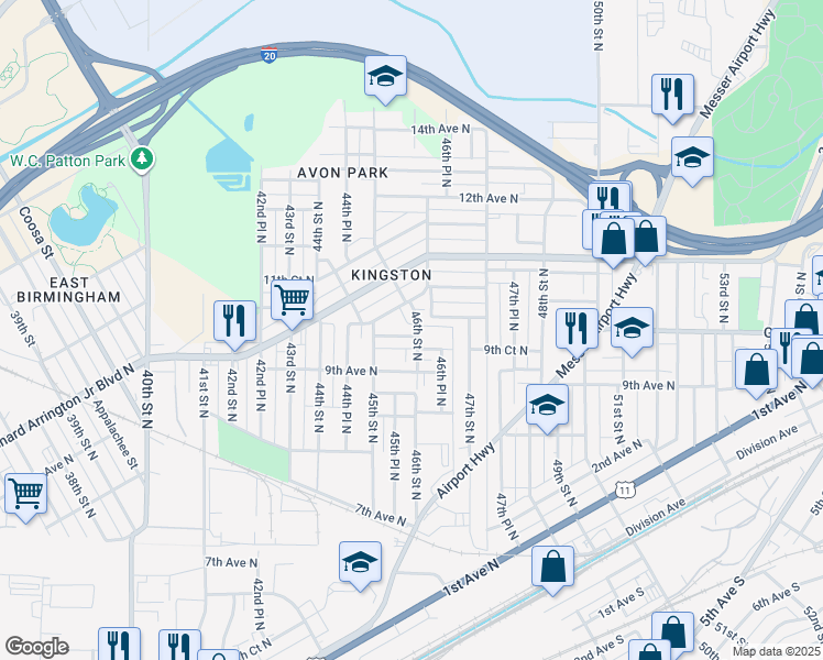 map of restaurants, bars, coffee shops, grocery stores, and more near 4527 9th Terrace North in Birmingham