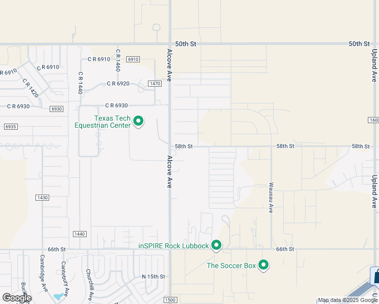map of restaurants, bars, coffee shops, grocery stores, and more near 5803 County Road 1500 in Lubbock
