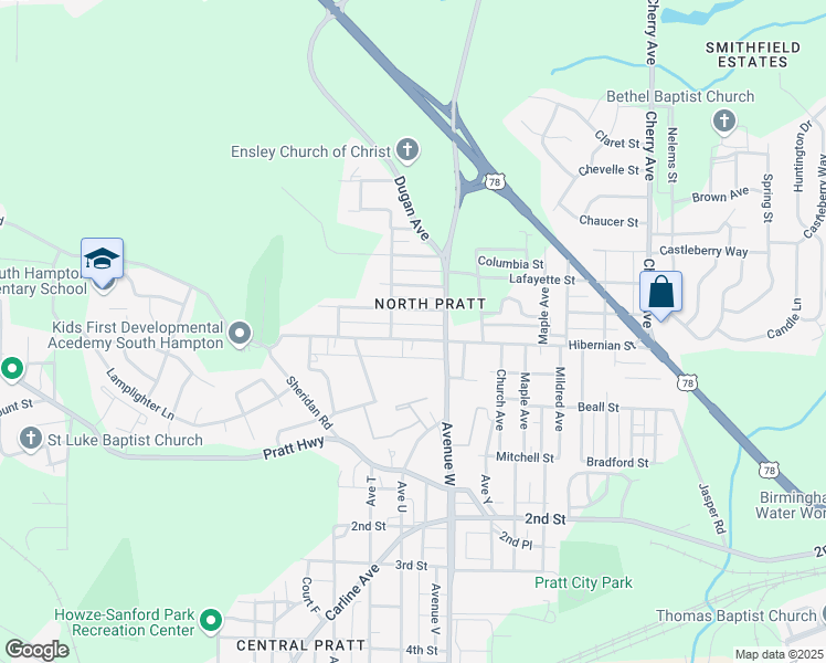 map of restaurants, bars, coffee shops, grocery stores, and more near 1016 Hibernian Street in Birmingham