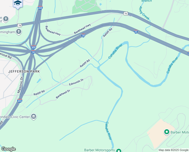 map of restaurants, bars, coffee shops, grocery stores, and more near 3605 Ratliff Road in Birmingham