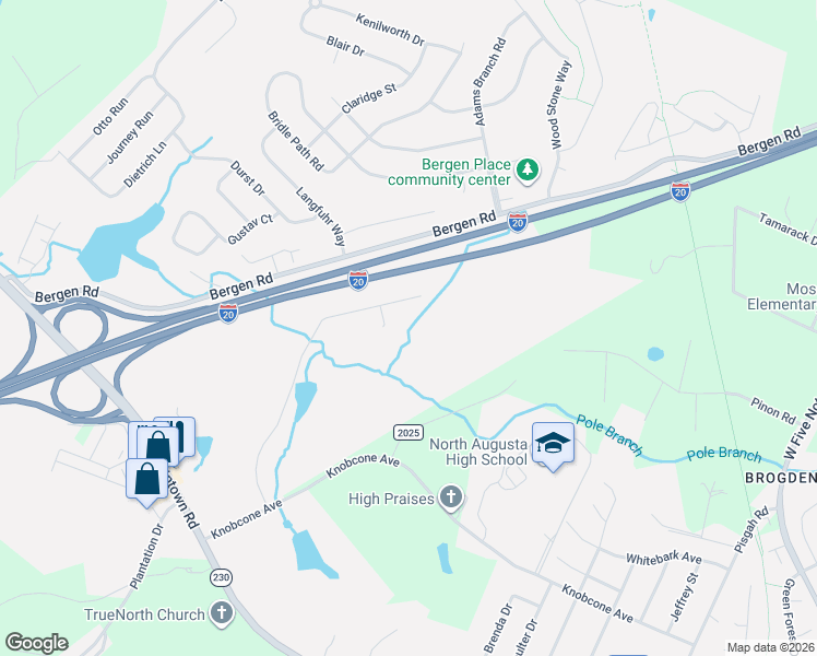 map of restaurants, bars, coffee shops, grocery stores, and more near 1128 West Martintown Road in North Augusta