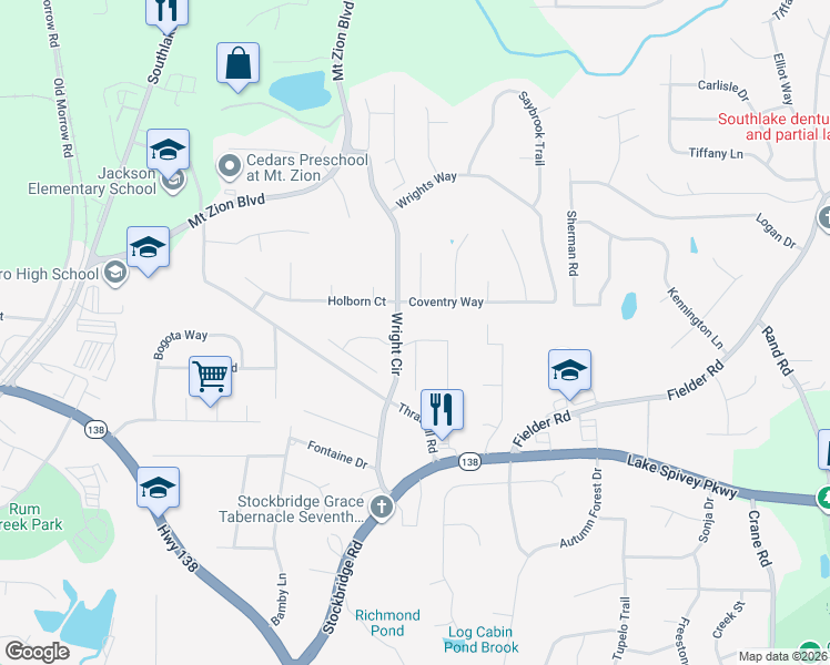 map of restaurants, bars, coffee shops, grocery stores, and more near 1818 Barrington Drive in Jonesboro