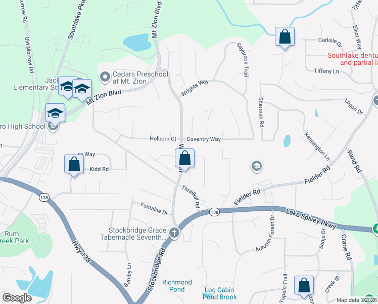 map of restaurants, bars, coffee shops, grocery stores, and more near 1818 Barrington Drive in Jonesboro