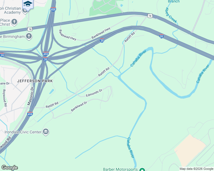 map of restaurants, bars, coffee shops, grocery stores, and more near 3605 Ratliff Road in Birmingham