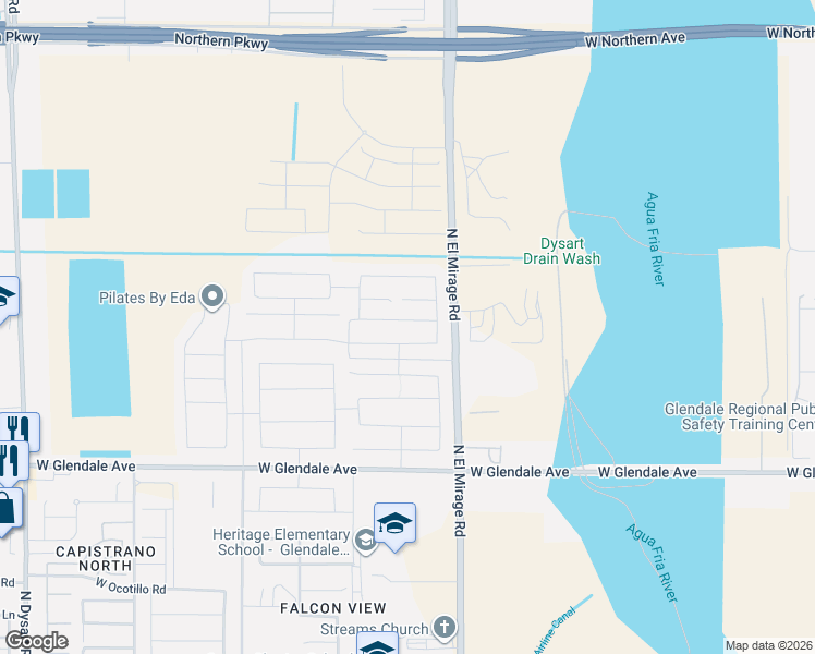 map of restaurants, bars, coffee shops, grocery stores, and more near 12365 West State Avenue in Glendale