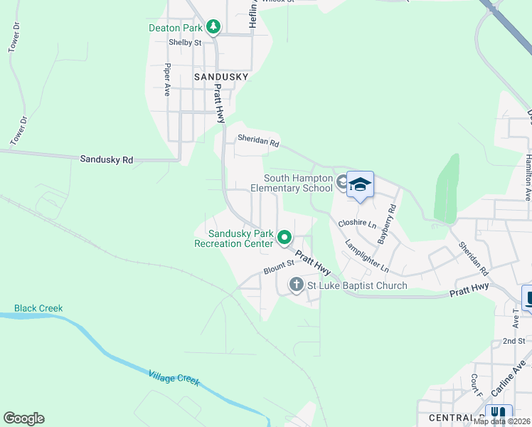 map of restaurants, bars, coffee shops, grocery stores, and more near 100 Fairfax Avenue in Birmingham