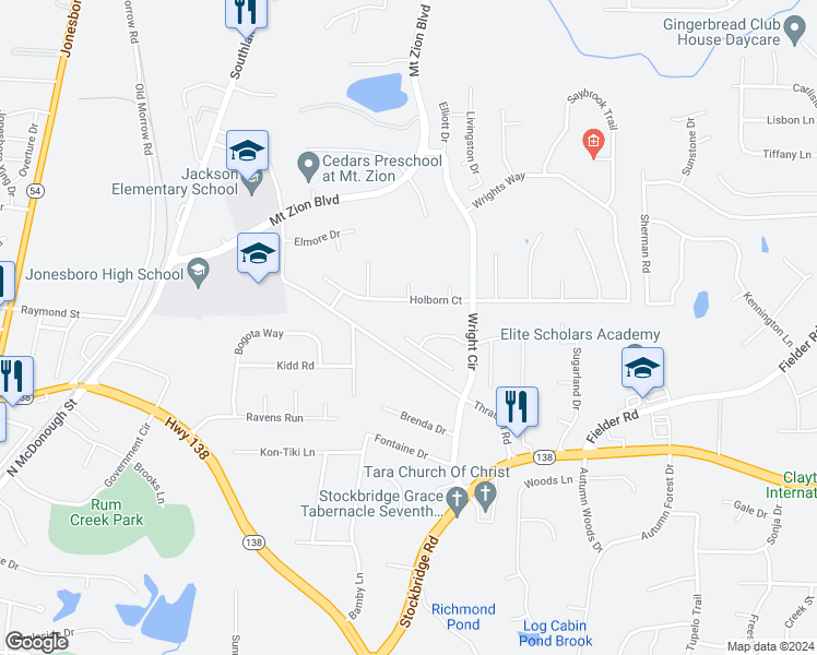 map of restaurants, bars, coffee shops, grocery stores, and more near 7816 Collinswood Court in Jonesboro