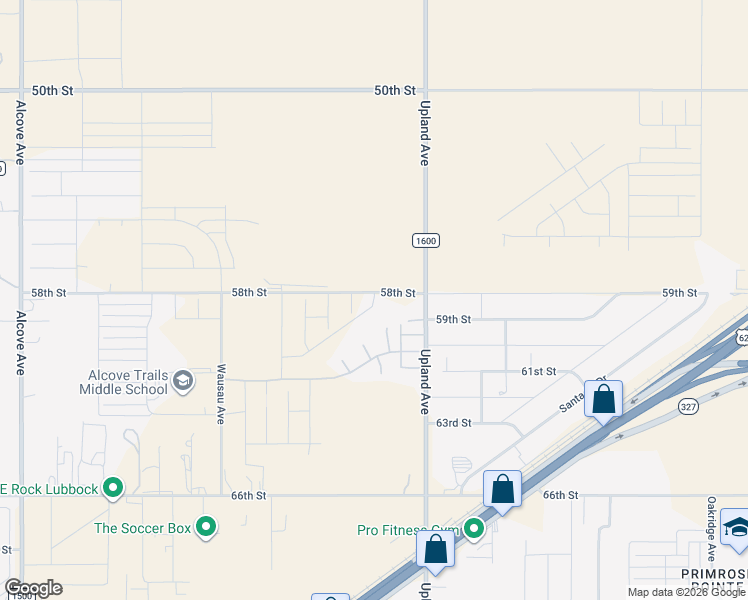 map of restaurants, bars, coffee shops, grocery stores, and more near 7308 59th St in Lubbock