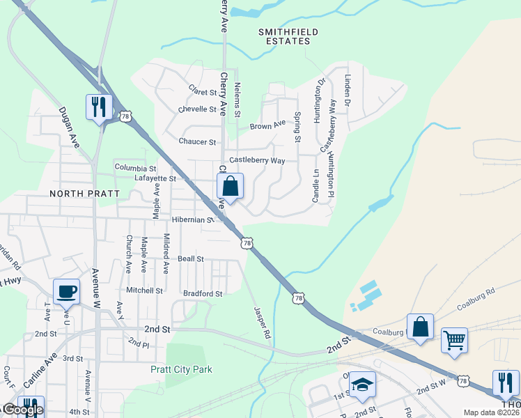 map of restaurants, bars, coffee shops, grocery stores, and more near 1648 Brookfield Lane in Birmingham