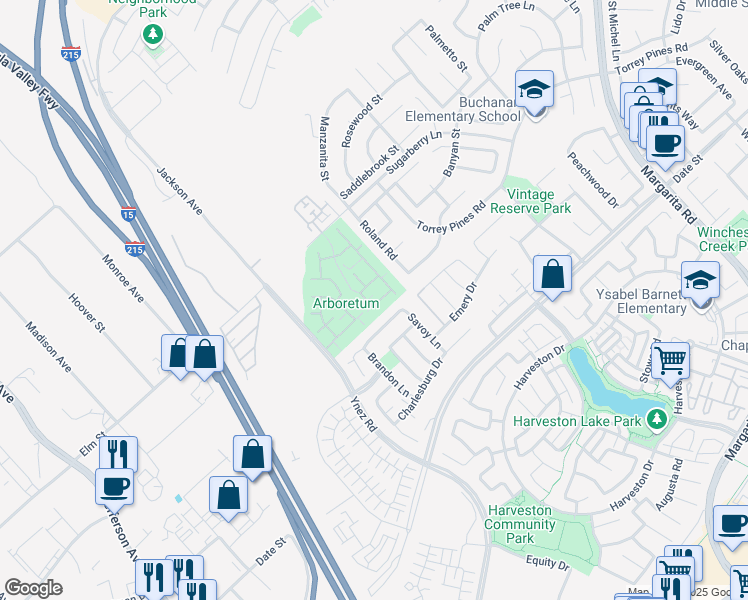 map of restaurants, bars, coffee shops, grocery stores, and more near 26520 Arboretum Way in Murrieta