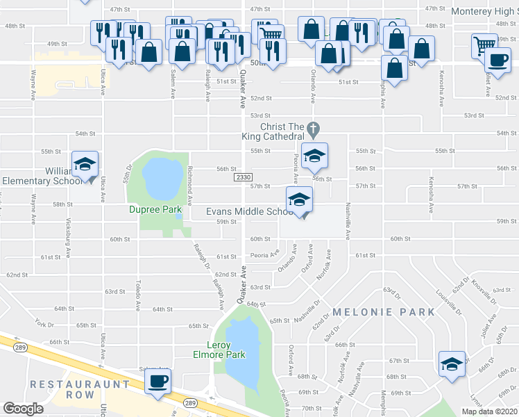 map of restaurants, bars, coffee shops, grocery stores, and more near 4309 58th Street in Lubbock