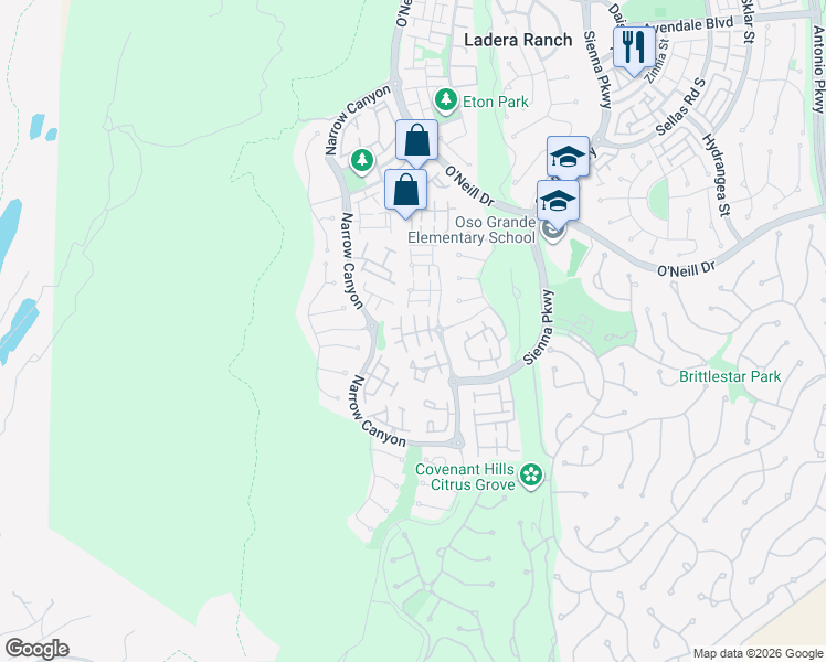 map of restaurants, bars, coffee shops, grocery stores, and more near 25 Tarleton Lane in Mission Viejo