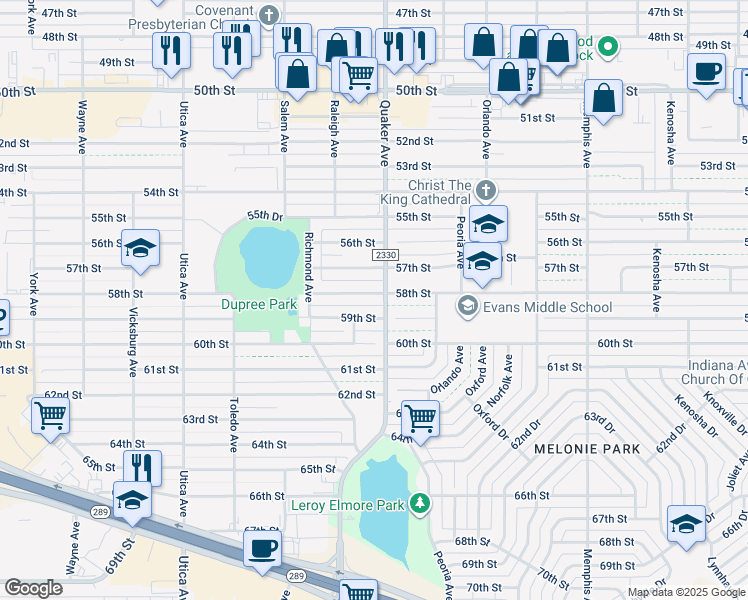 map of restaurants, bars, coffee shops, grocery stores, and more near 4403 58th Street in Lubbock