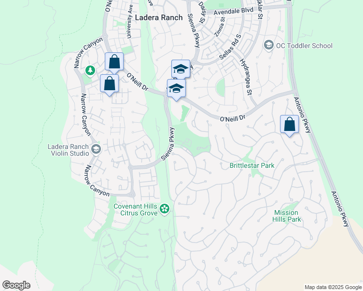 map of restaurants, bars, coffee shops, grocery stores, and more near Covenant Hills Dr & Chianti in Orange
