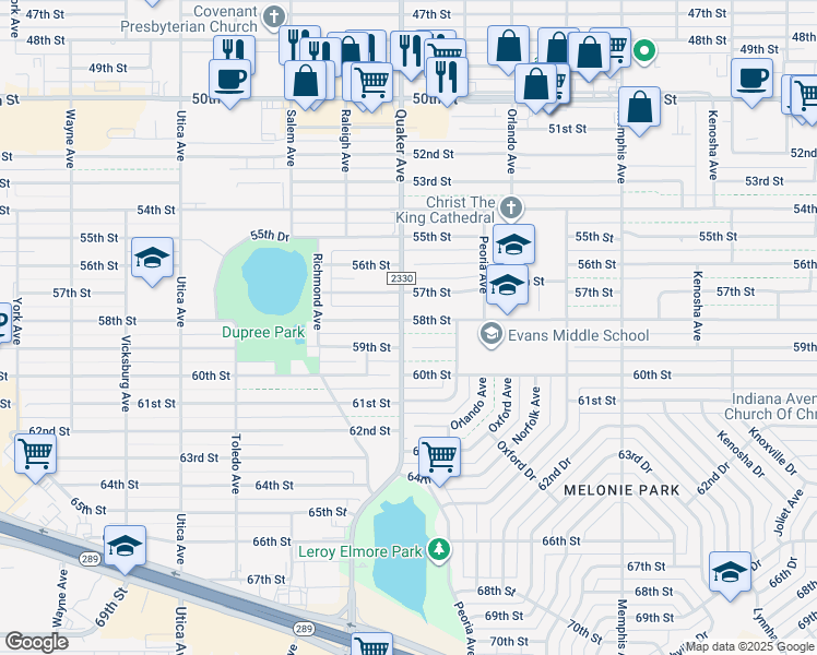 map of restaurants, bars, coffee shops, grocery stores, and more near 4403 58th Street in Lubbock