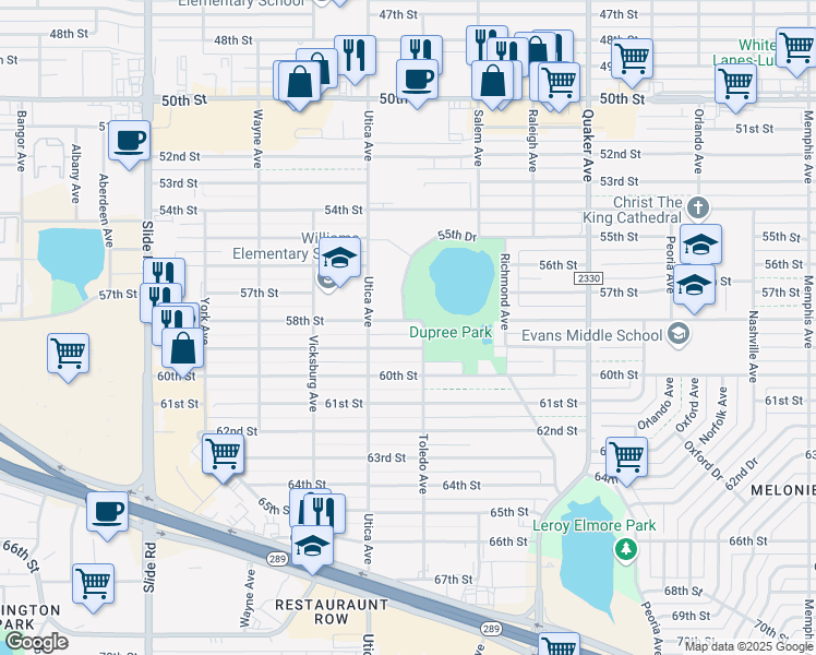 map of restaurants, bars, coffee shops, grocery stores, and more near 4701 58th Street in Lubbock