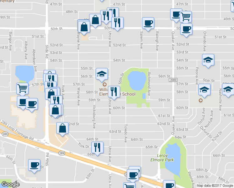 map of restaurants, bars, coffee shops, grocery stores, and more near 4713 58th Street in Lubbock