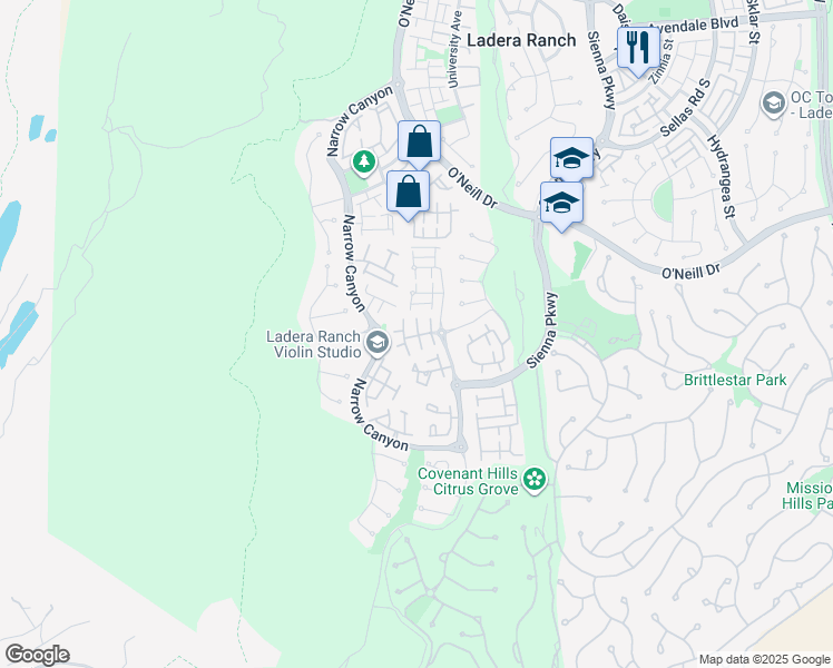 map of restaurants, bars, coffee shops, grocery stores, and more near 37 Crockett Court in Ladera Ranch