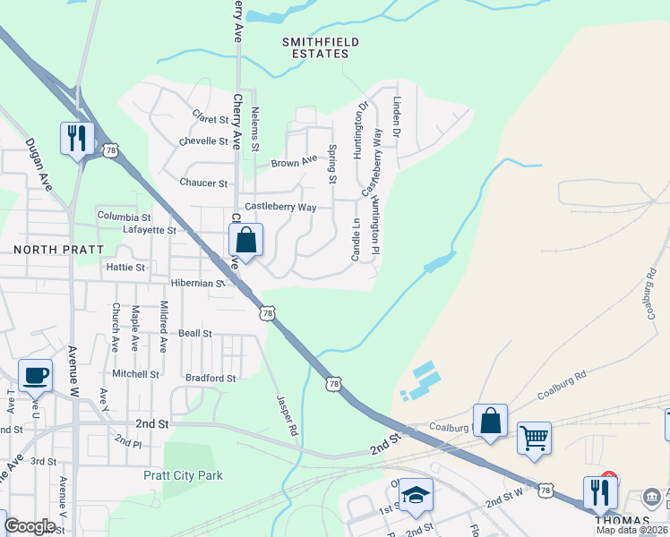 map of restaurants, bars, coffee shops, grocery stores, and more near 620 Candle Lane in Birmingham