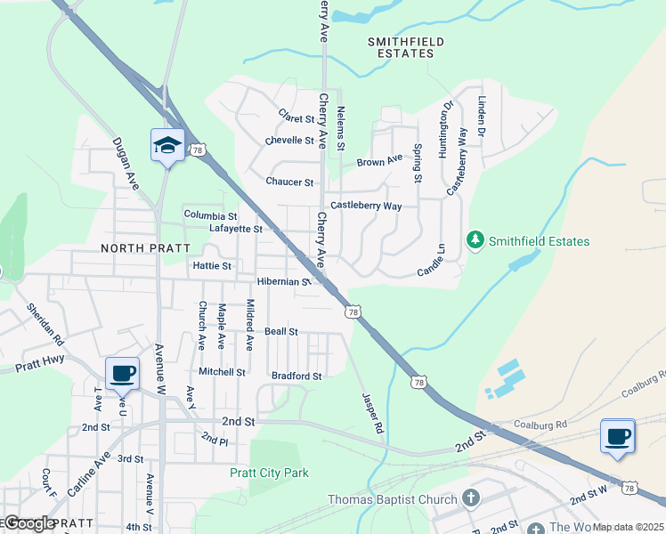 map of restaurants, bars, coffee shops, grocery stores, and more near 501 Bankhead Highway West in Birmingham