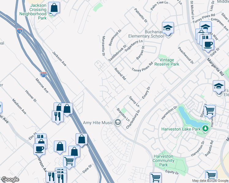 map of restaurants, bars, coffee shops, grocery stores, and more near 26514 Arboretum Way in Murrieta