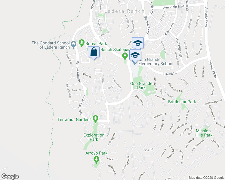 map of restaurants, bars, coffee shops, grocery stores, and more near 23 Bedstraw Loop in Mission Viejo