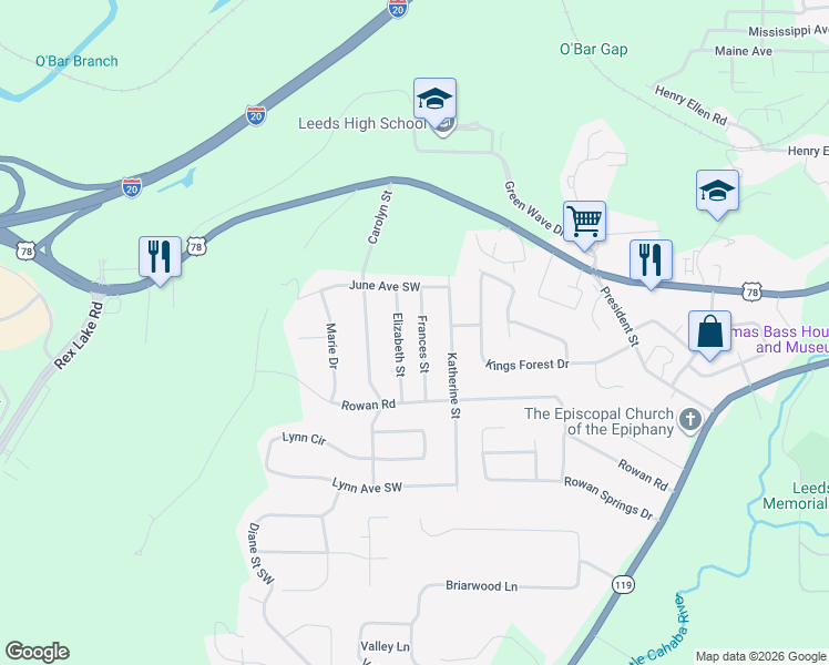 map of restaurants, bars, coffee shops, grocery stores, and more near 1240 Frances Street in Leeds