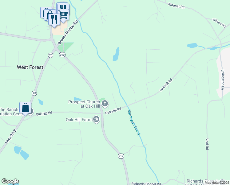 map of restaurants, bars, coffee shops, grocery stores, and more near 50 Oakbrook Court in Covington