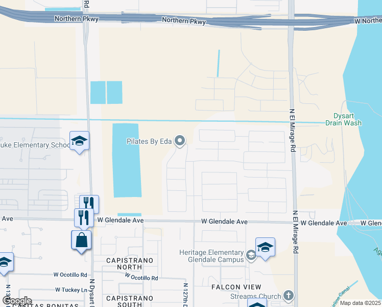 map of restaurants, bars, coffee shops, grocery stores, and more near 12653 West State Court in Maricopa County