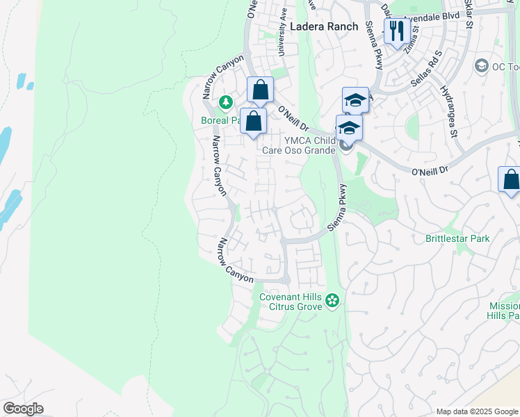 map of restaurants, bars, coffee shops, grocery stores, and more near 37 Crockett Court in Ladera Ranch