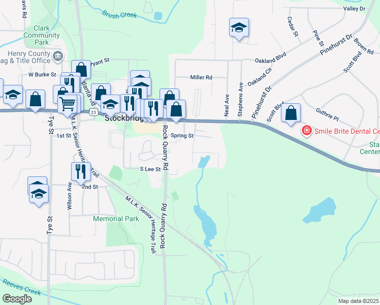 map of restaurants, bars, coffee shops, grocery stores, and more near 115 Lambert Drive in Stockbridge