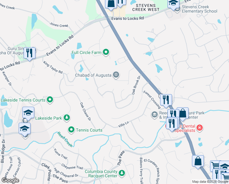 map of restaurants, bars, coffee shops, grocery stores, and more near 532 Oak Brook Drive in Martinez