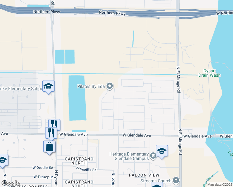 map of restaurants, bars, coffee shops, grocery stores, and more near 12653 West State Court in Maricopa County