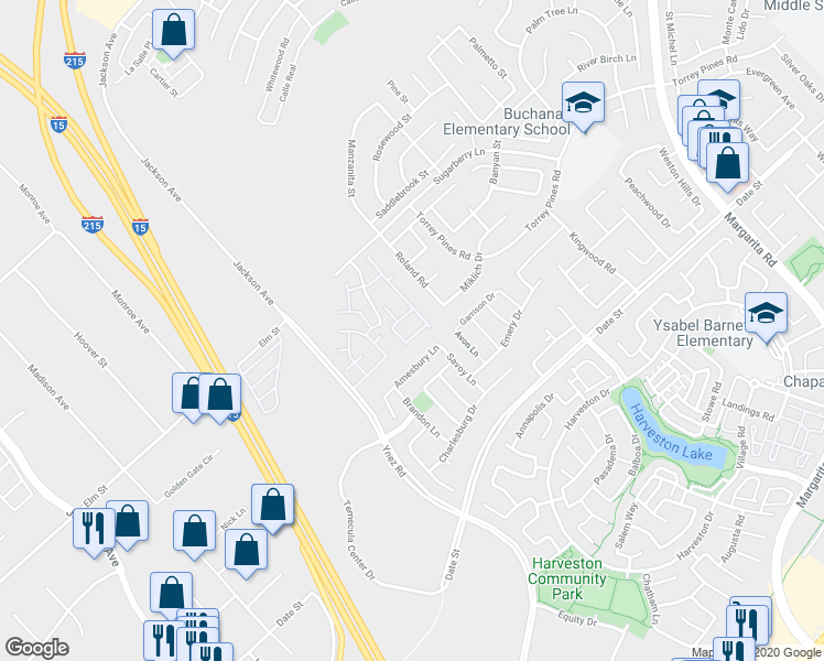 map of restaurants, bars, coffee shops, grocery stores, and more near 26466 Arboretum Way in Murrieta