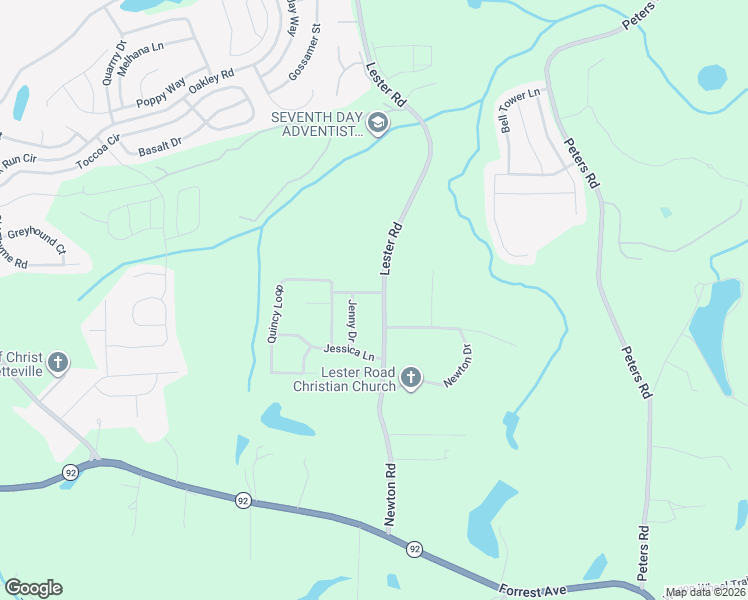 map of restaurants, bars, coffee shops, grocery stores, and more near 2100 Blair Trce in Fairburn