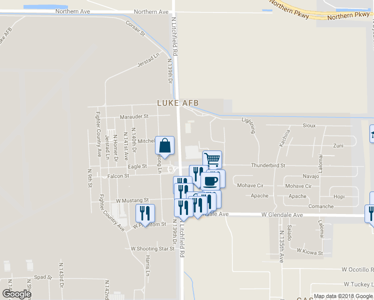 map of restaurants, bars, coffee shops, grocery stores, and more near 7219 North Litchfield Road in Glendale
