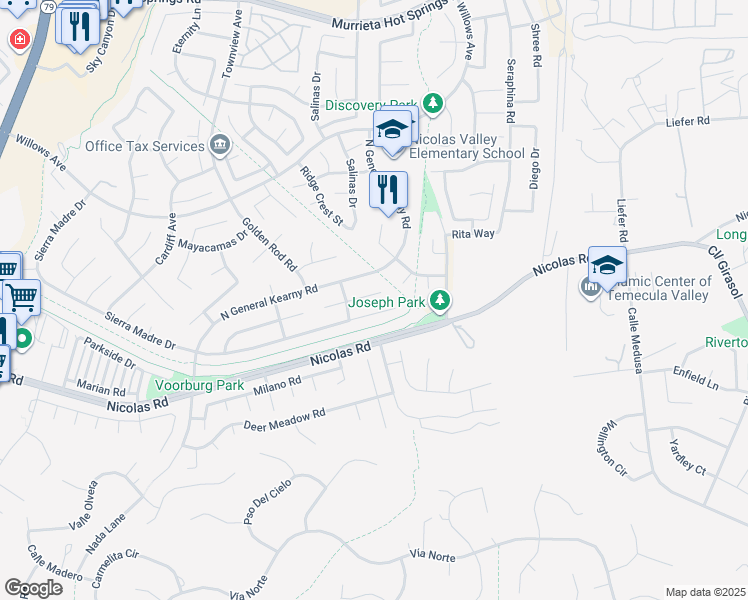 map of restaurants, bars, coffee shops, grocery stores, and more near 30511 Bogart Place in Temecula