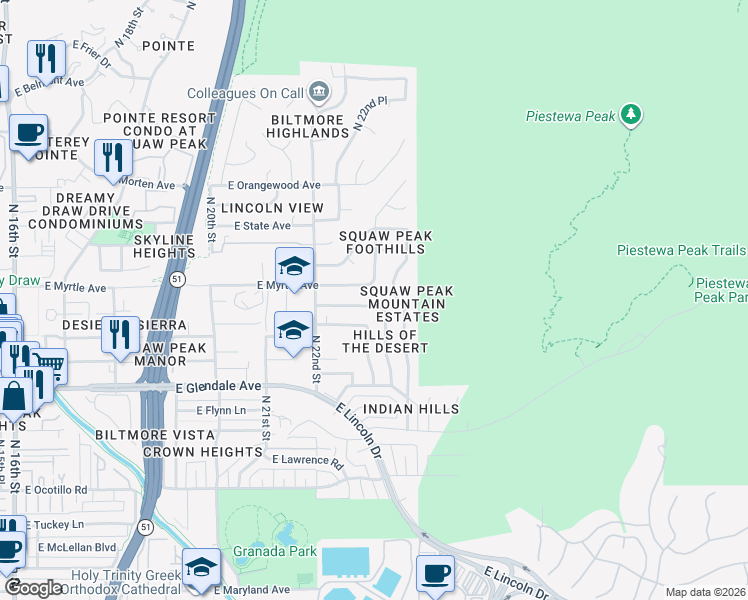 map of restaurants, bars, coffee shops, grocery stores, and more near 2256 East Palmaire Avenue in Phoenix