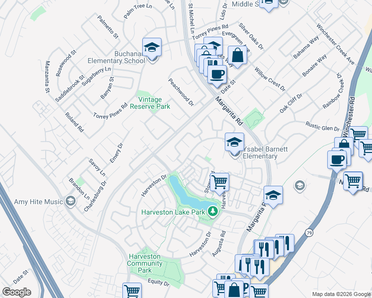 map of restaurants, bars, coffee shops, grocery stores, and more near 39891 Camden Court in Temecula