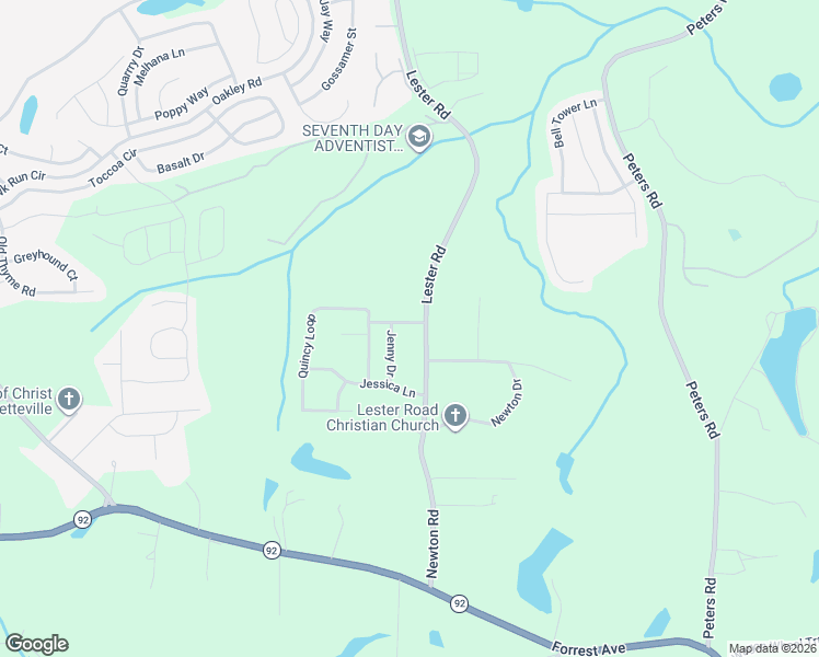 map of restaurants, bars, coffee shops, grocery stores, and more near 2100 Blair Trce in Fairburn