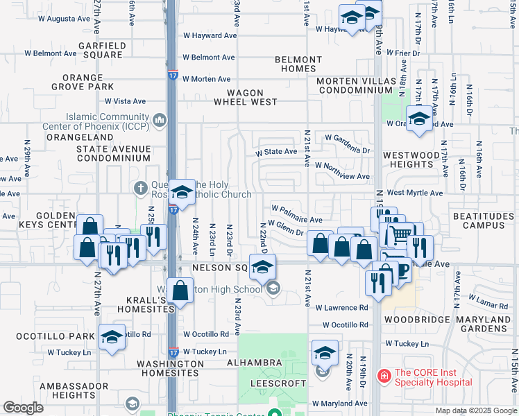 map of restaurants, bars, coffee shops, grocery stores, and more near 7126 North 22nd Drive in Phoenix