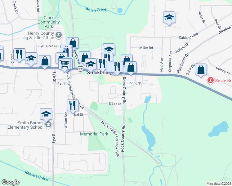 map of restaurants, bars, coffee shops, grocery stores, and more near 100 Nova Circle in Stockbridge